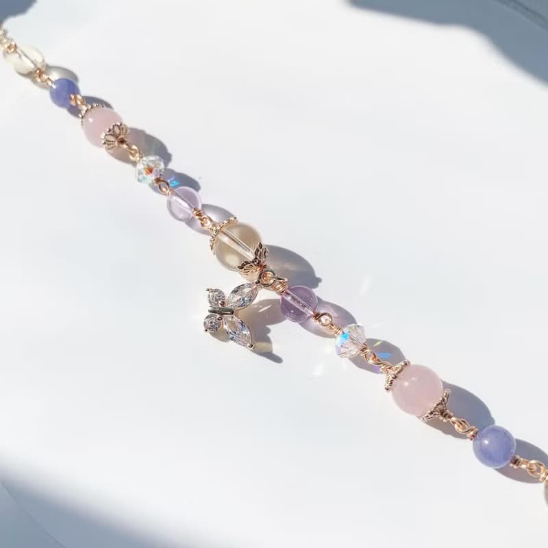 黃水晶 紫水晶 粉晶 坦桑石 14k包金 手工繞線 天然水晶手鍊