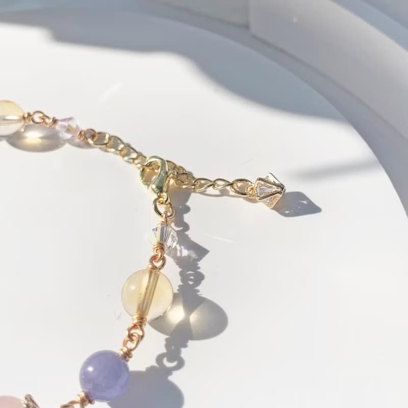 黃水晶 紫水晶 粉晶 坦桑石 14k包金 手工繞線 天然水晶手鍊