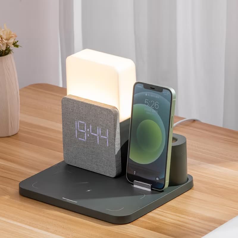 多功能無線充電器  手機支架 時間鬧鐘 小夜燈
