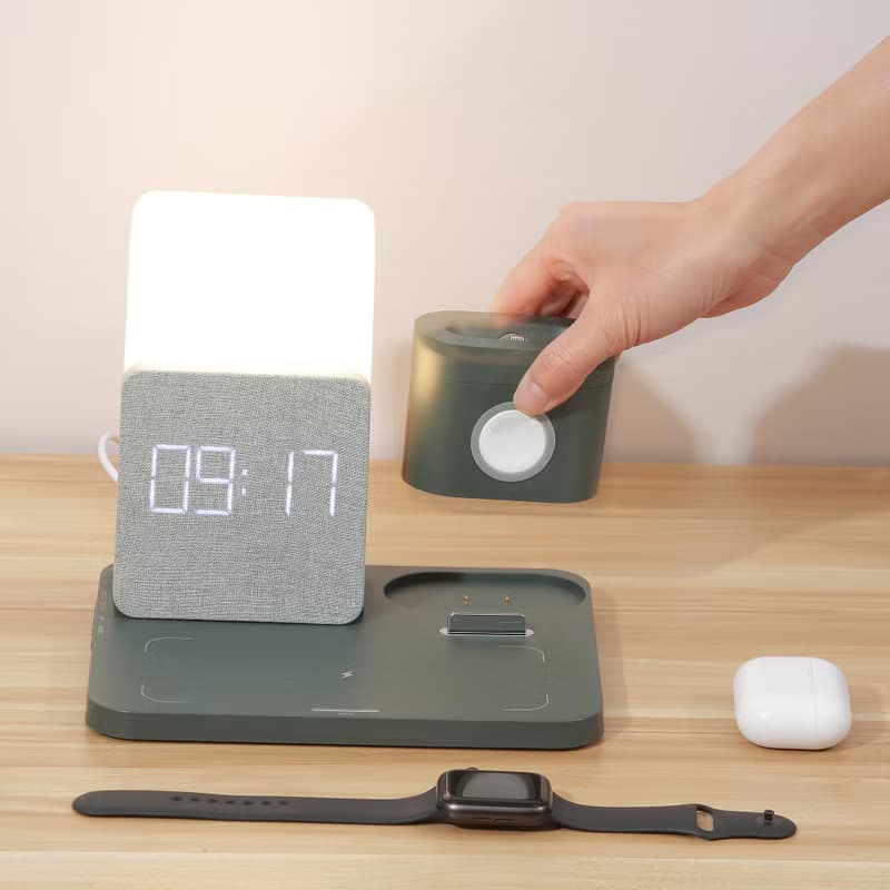 多功能無線充電器  手機支架 時間鬧鐘 小夜燈