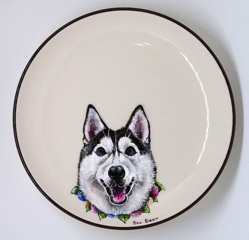 壁掛裝飾盤 / 點心盤系列－哈士奇戴花圈