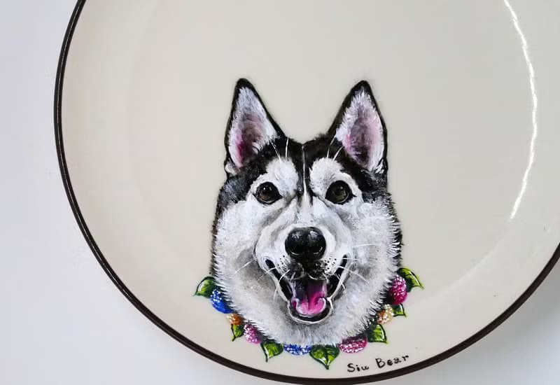 壁掛裝飾盤 / 點心盤系列－哈士奇戴花圈