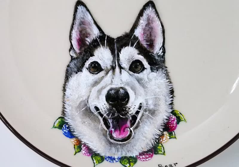 壁掛裝飾盤 / 點心盤系列－哈士奇戴花圈