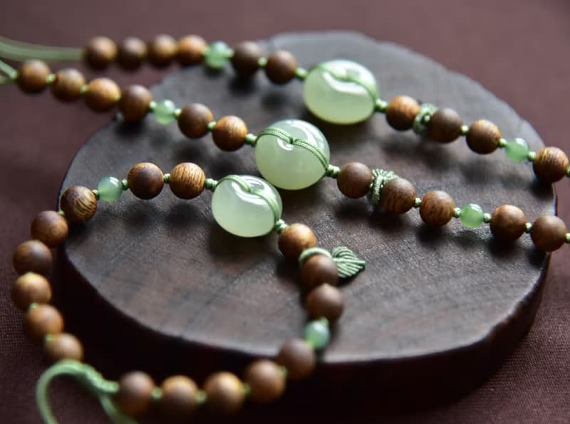 【系平安】天然和田玉青海料平安扣99沉奇楠沉香寓意手鏈