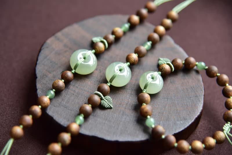 【系平安】天然和田玉青海料平安扣99沉奇楠沉香寓意手鏈