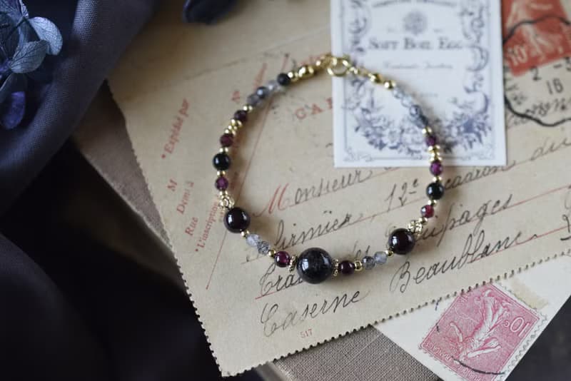 炯炯。黑髮晶 石榴石14KGP 天然石水晶 手鍊