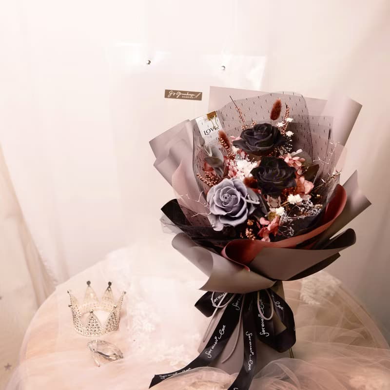 【韓式】時尚個性黑激情紅 永生花 乾燥花花束 / 生日 告白 求婚