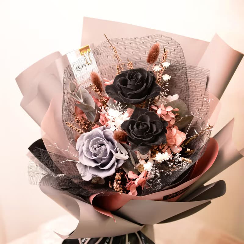 【韓式】時尚個性黑激情紅 永生花 乾燥花花束 / 生日 告白 求婚