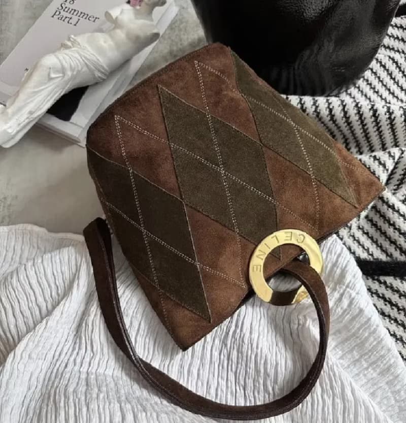 中古包 Celine 思琳 稀有秋意濃濃橄欖綠配朱古力色水桶包