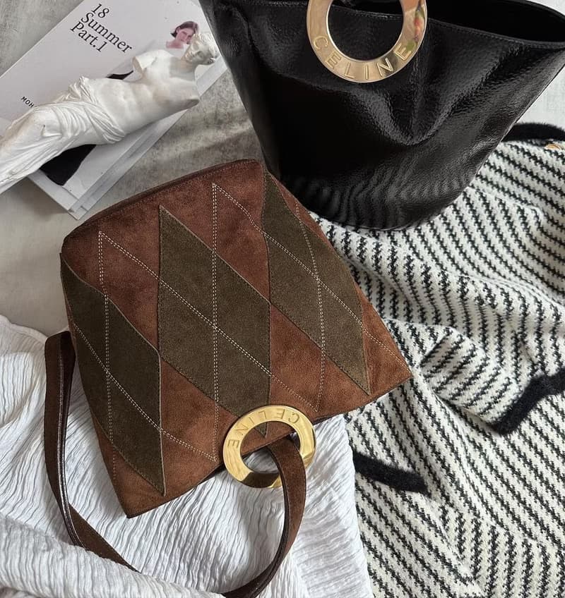 中古包 Celine 思琳 稀有秋意濃濃橄欖綠配朱古力色水桶包
