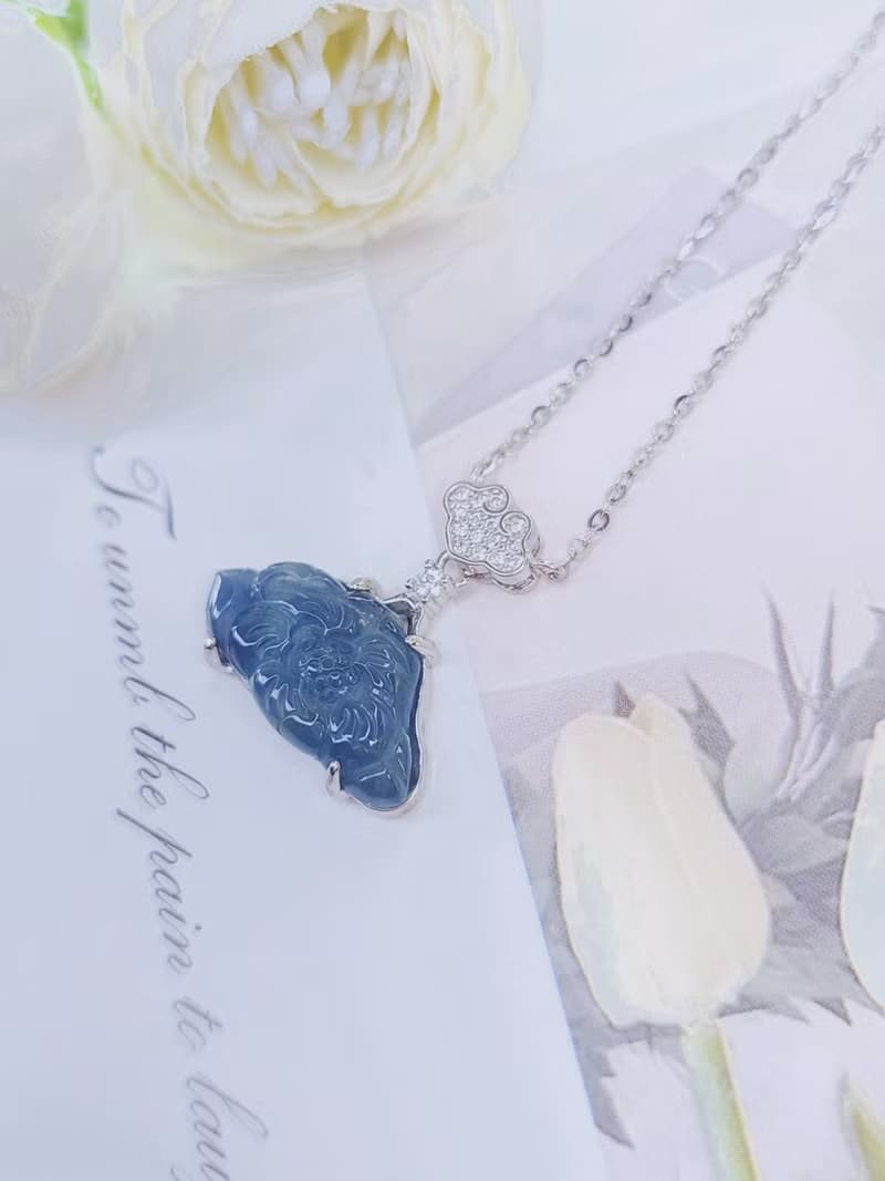 收藏|星空藍花|A貨翡翠冰星空藍蓮花純銀鍍18k祥雲款項鍊