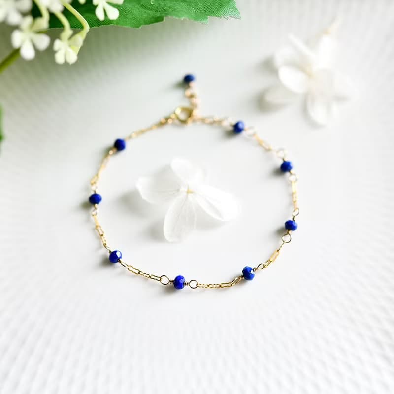 幸運と成功運UP、成功へ導く　ラピスラズリとデザインチェーンのブレスレット  12月誕生石