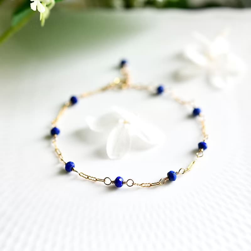 幸運と成功運UP、成功へ導く　ラピスラズリとデザインチェーンのブレスレット  12月誕生石