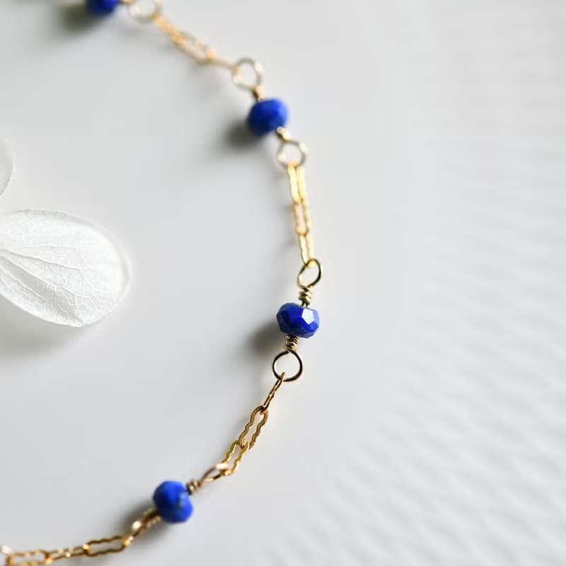 幸運と成功運UP、成功へ導く　ラピスラズリとデザインチェーンのブレスレット  12月誕生石