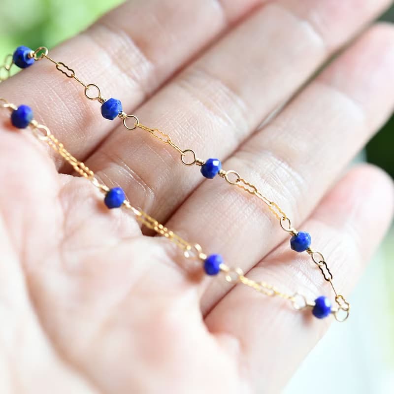幸運と成功運UP、成功へ導く　ラピスラズリとデザインチェーンのブレスレット  12月誕生石