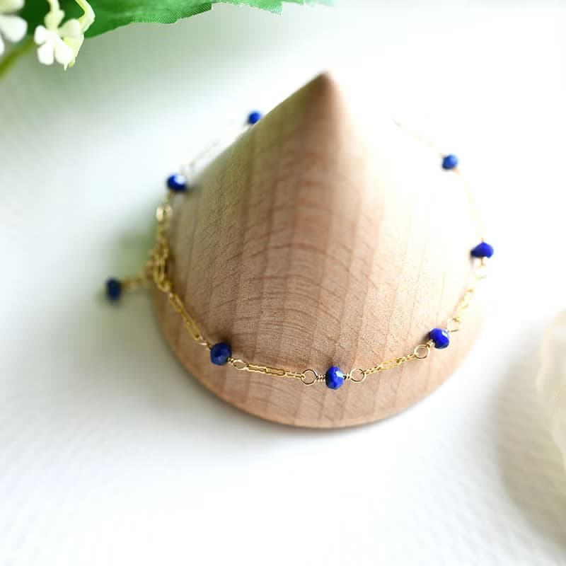 幸運と成功運UP、成功へ導く　ラピスラズリとデザインチェーンのブレスレット  12月誕生石