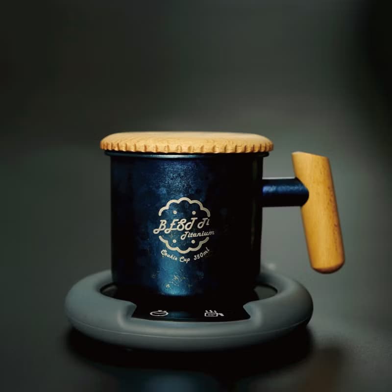 純鈦暖心餅乾杯 馬克杯 冰海藍 原木質感 聖誕禮物