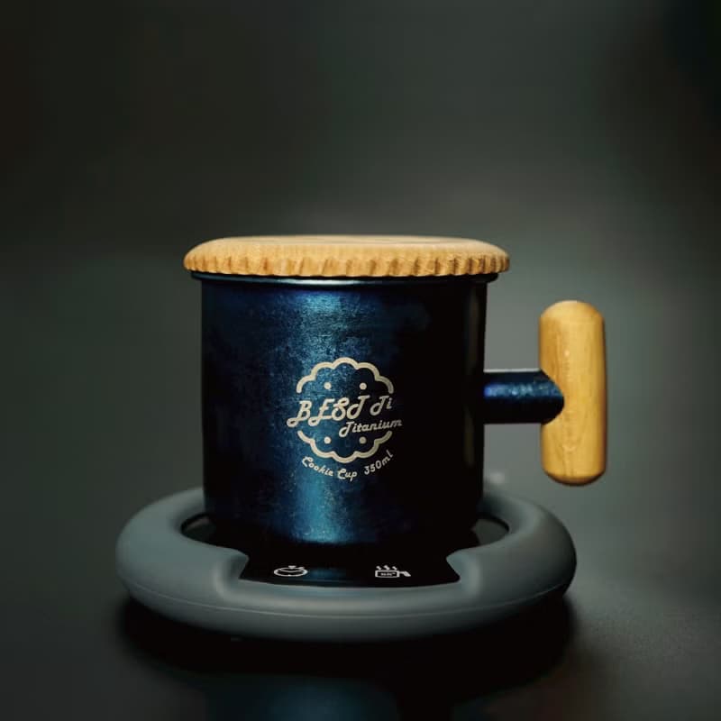 純鈦暖心餅乾杯 馬克杯 冰海藍 原木質感 聖誕禮物