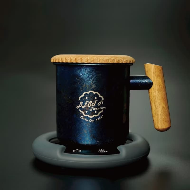 純鈦暖心餅乾杯 馬克杯 冰海藍 原木質感 聖誕禮物