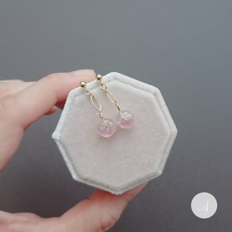 糖果碧璽 14K 包金小垂墜耳環 | 漸層櫻花粉 莫蘭迪灰藍綠 茶褐色