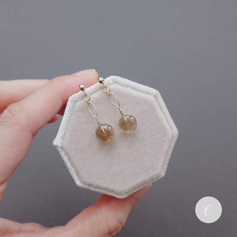 糖果碧璽 14K 包金小垂墜耳環 | 漸層櫻花粉 莫蘭迪灰藍綠 茶褐色