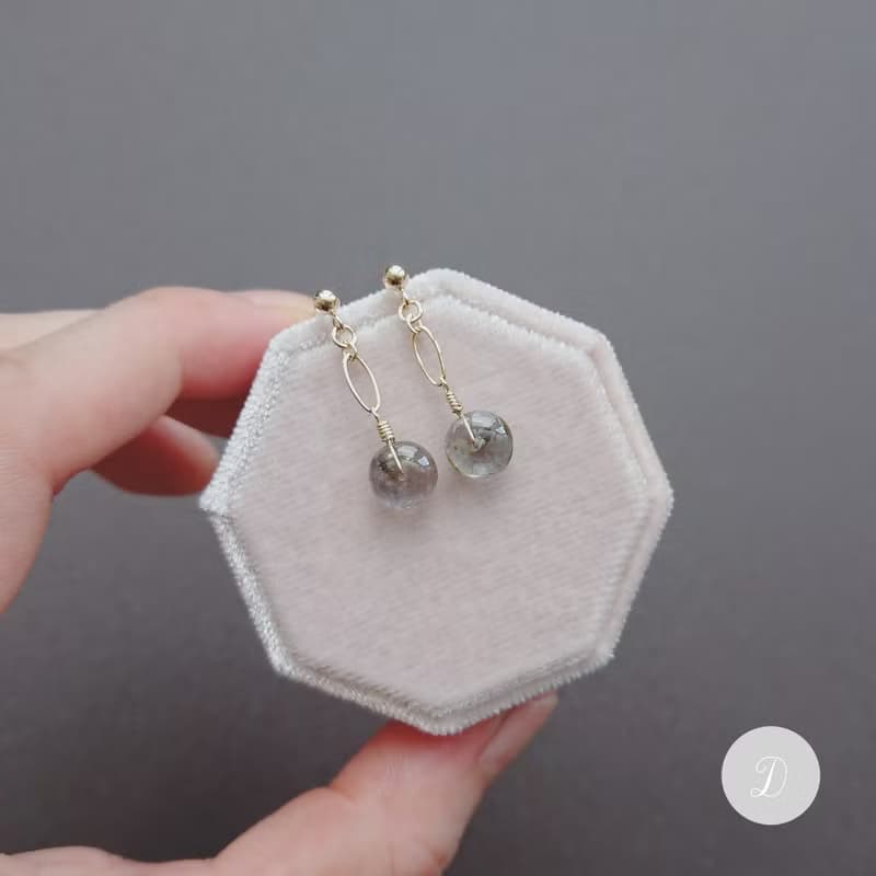糖果碧璽 14K 包金小垂墜耳環 | 漸層櫻花粉 莫蘭迪灰藍綠 茶褐色
