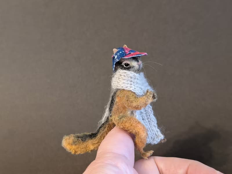 Chipmunk Misha, 7cm. Crocheted. Ooak
