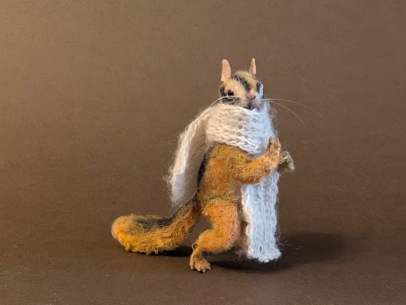 Chipmunk Misha, 7cm. Crocheted. Ooak