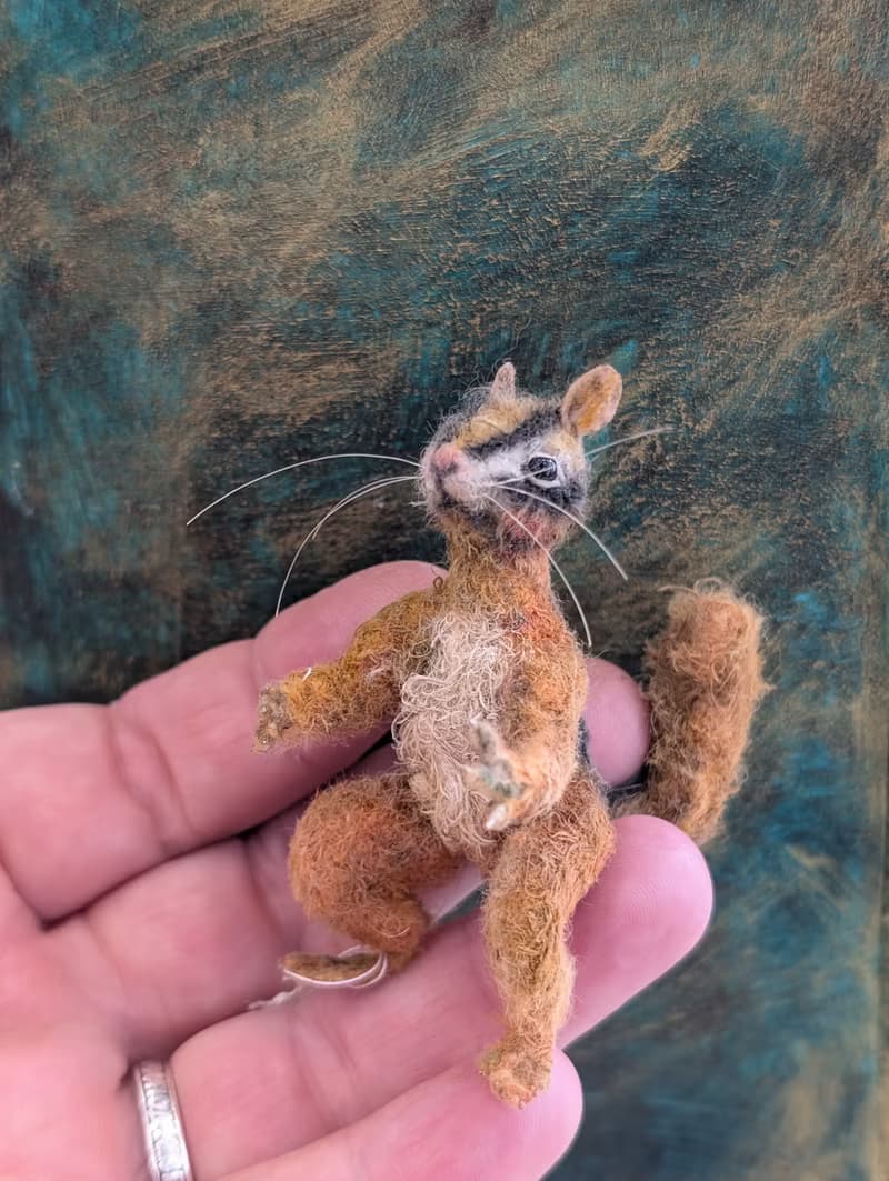 Chipmunk Misha, 7cm. Crocheted. Ooak
