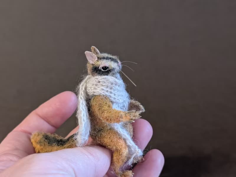 Chipmunk Misha, 7cm. Crocheted. Ooak
