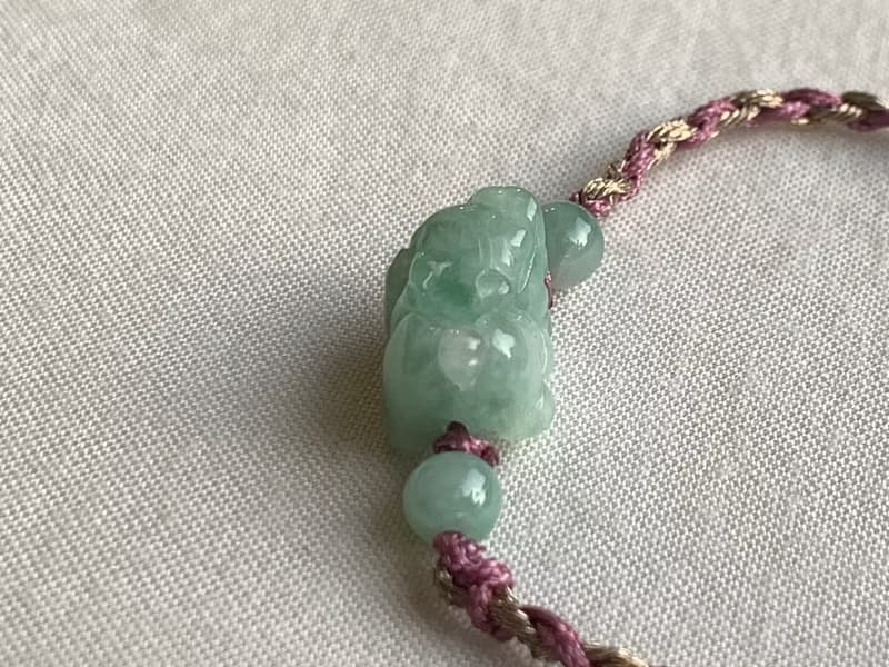 天然緬甸玉翡翠招財貔貅手鍊  滿綠 迷你貔貅 免費開光