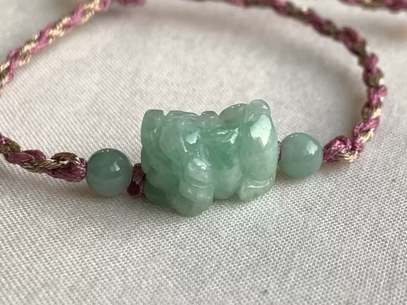 天然緬甸玉翡翠招財貔貅手鍊  滿綠 迷你貔貅 免費開光