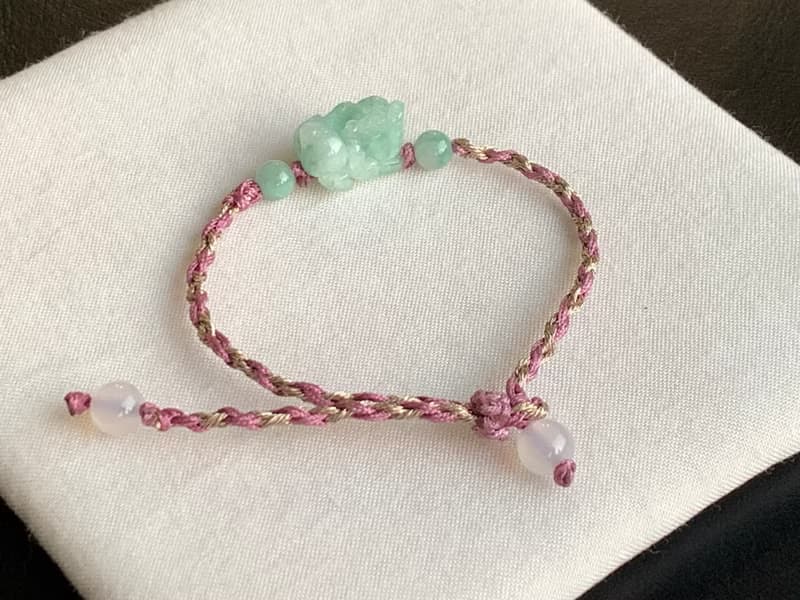 天然緬甸玉翡翠招財貔貅手鍊  滿綠 迷你貔貅 免費開光