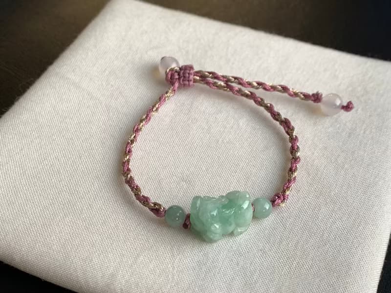 天然緬甸玉翡翠招財貔貅手鍊  滿綠 迷你貔貅 免費開光