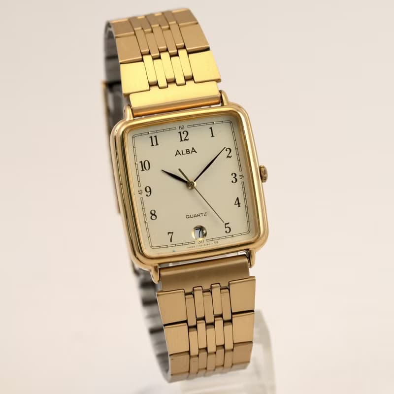 SEIKO ALBA 男性用腕時計 Tank shape QUARTZ Gold Tone Dial Ref.Y142-5070 1994年 手錶 古董錶