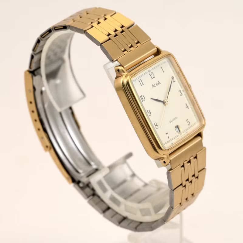 SEIKO ALBA 男性用腕時計 Tank shape QUARTZ Gold Tone Dial Ref.Y142-5070 1994年 手錶 古董錶