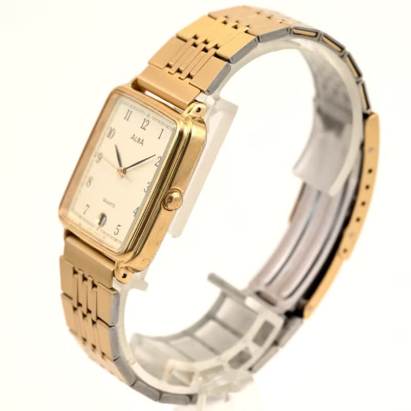 SEIKO ALBA 男性用腕時計 Tank shape QUARTZ Gold Tone Dial Ref.Y142-5070 1994年 手錶 古董錶