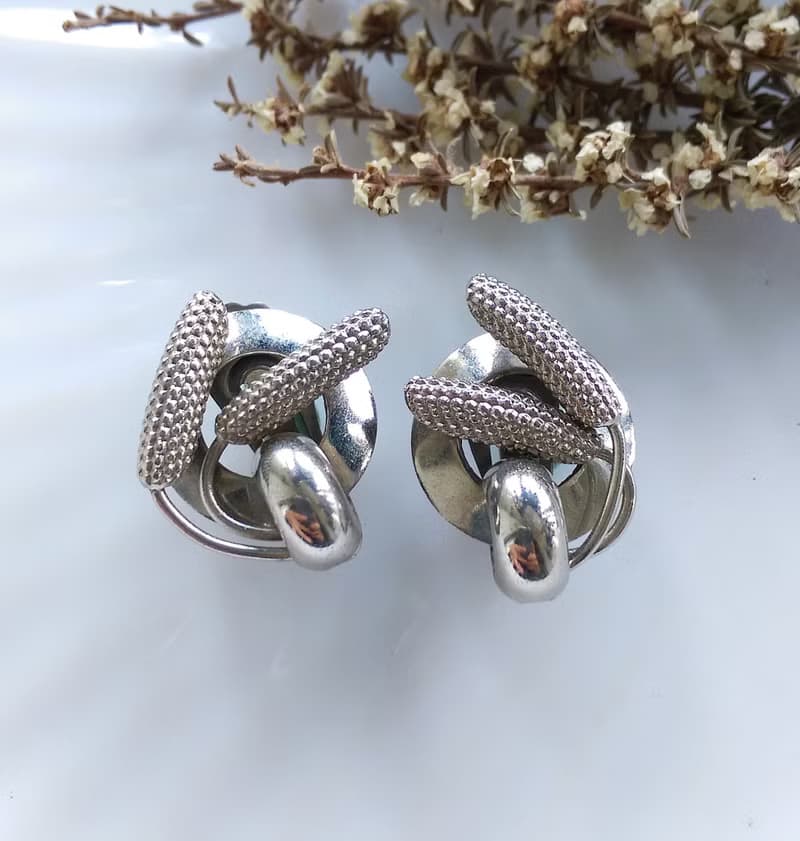 Vintage Jewelry 西洋古董飾品 立體麥穗 銀色調 夾式耳環