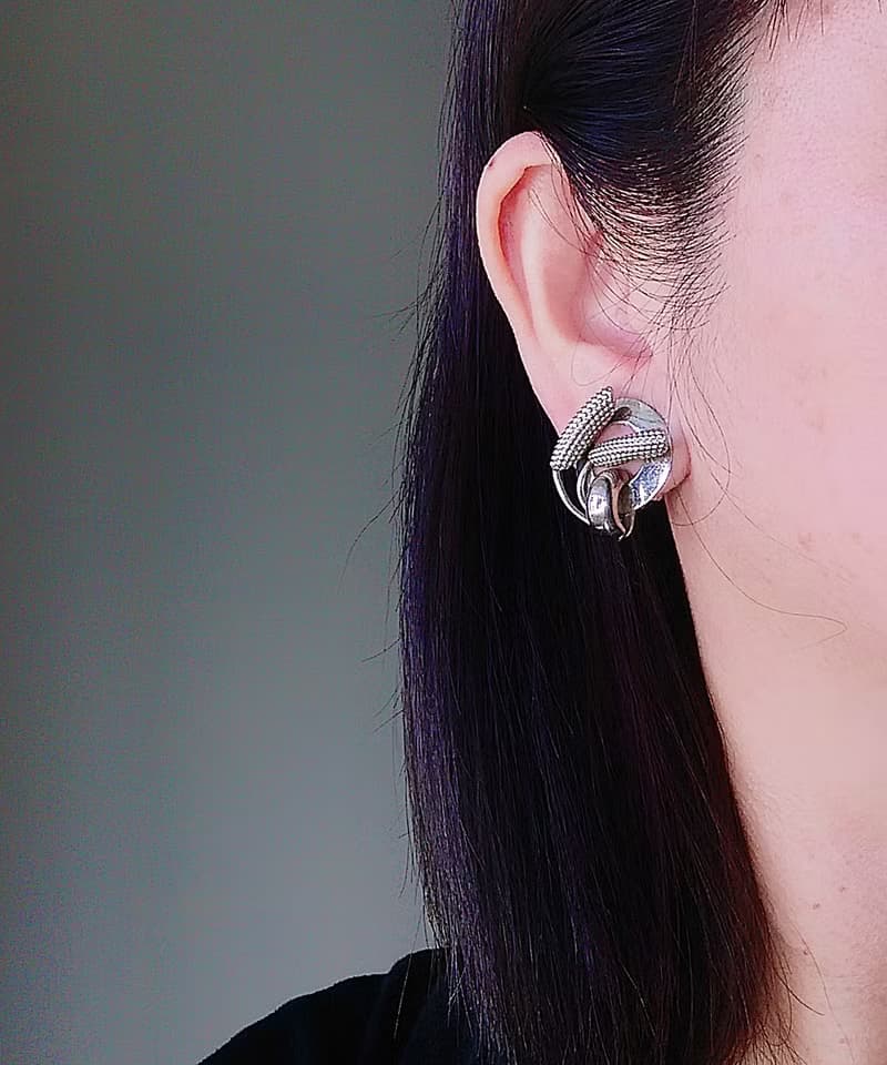 Vintage Jewelry 西洋古董飾品 立體麥穗 銀色調 夾式耳環