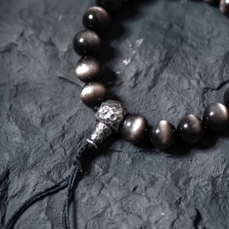 銀曜石手鍊 |925純銀 |男士款天然水晶編織手鏈