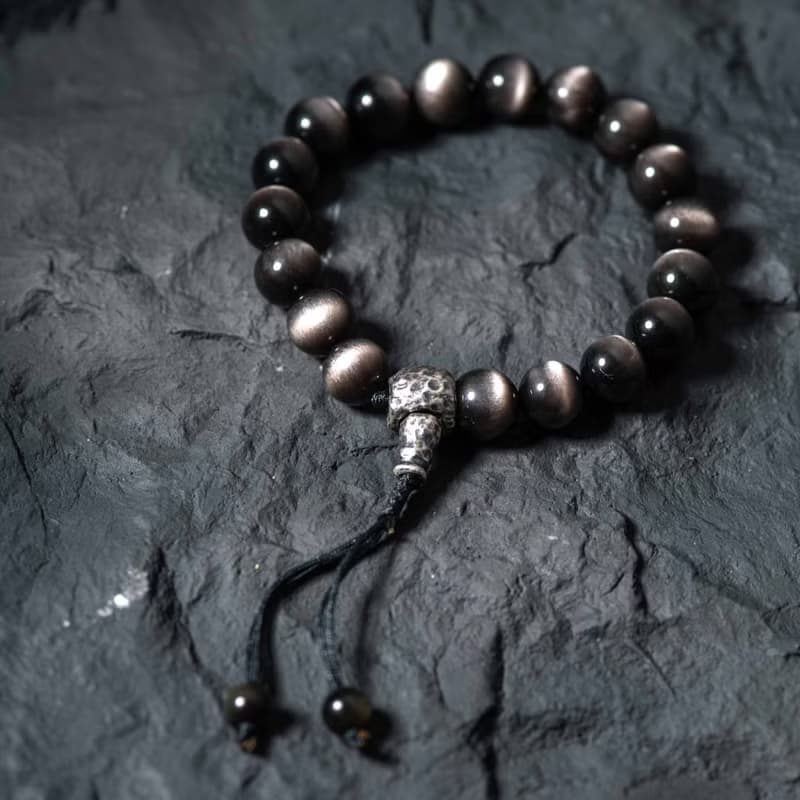 銀曜石手鍊 |925純銀 |男士款天然水晶編織手鏈