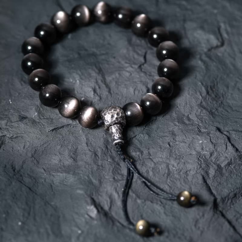 銀曜石手鍊 |925純銀 |男士款天然水晶編織手鏈