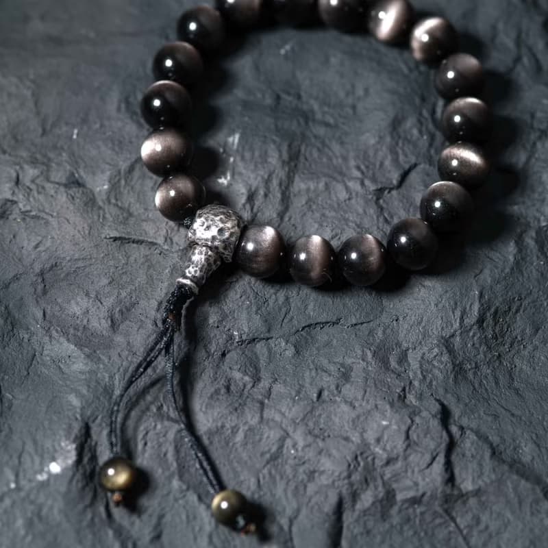 銀曜石手鍊 |925純銀 |男士款天然水晶編織手鏈