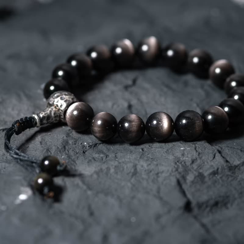 銀曜石手鍊 |925純銀 |男士款天然水晶編織手鏈