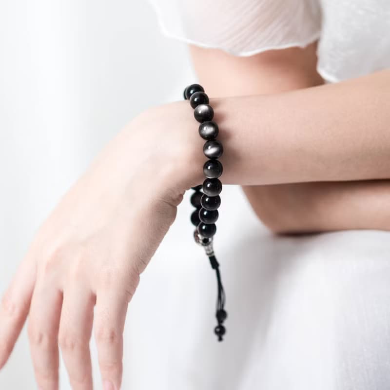 銀曜石手鍊 |925純銀 |男士款天然水晶編織手鏈