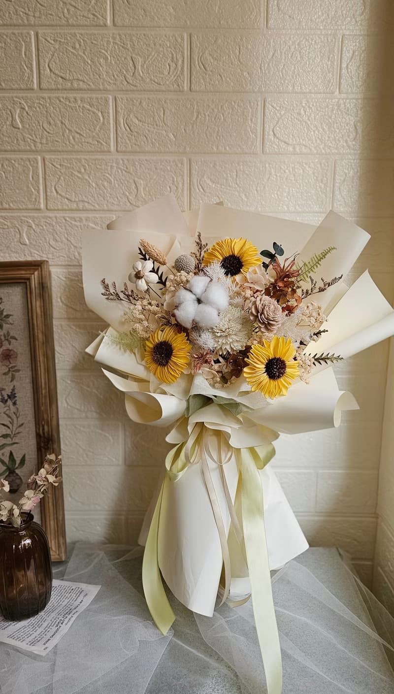 木棉花 太陽花 向日葵 畢業花束 擴香 謝師花束  乾燥花 生日花束
