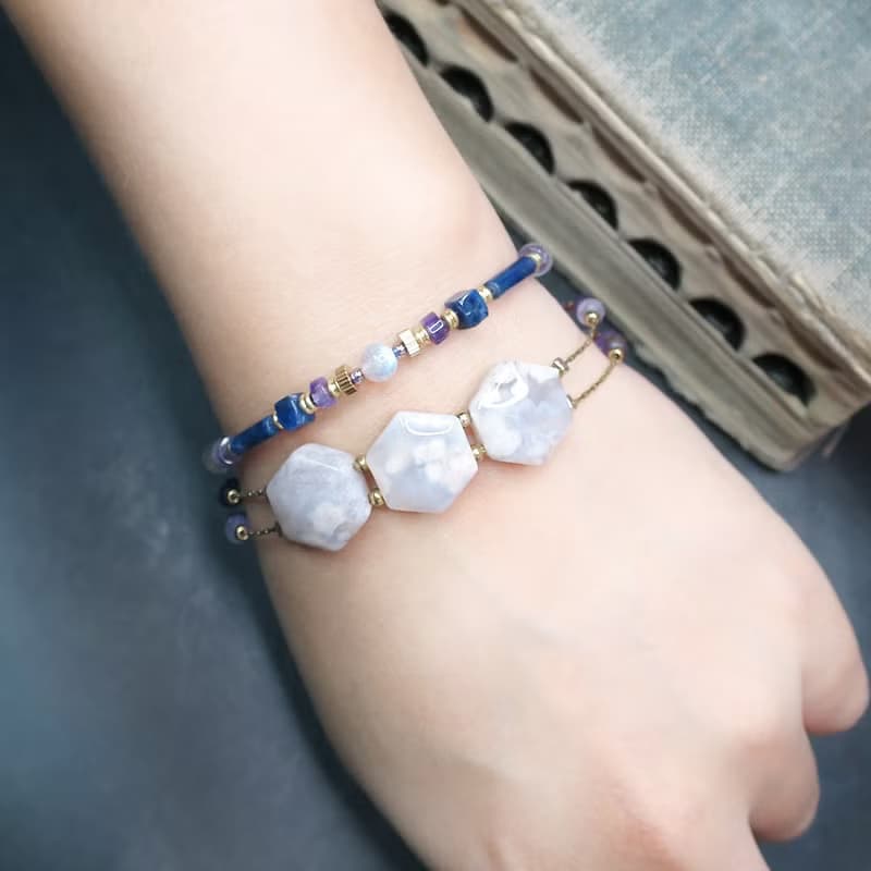 VIIART。小花園-紫芋。櫻花瑪瑙紫水晶古著金黃銅手鍊限量發售