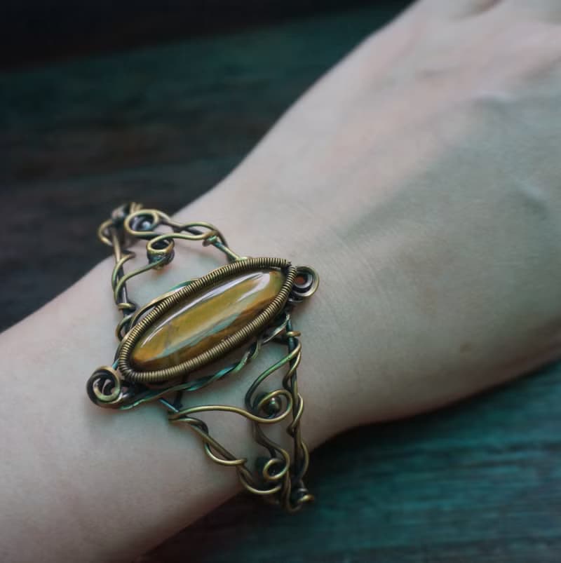 | MC |繞線虎眼石手鐲 手工編織  復古 wire wrap