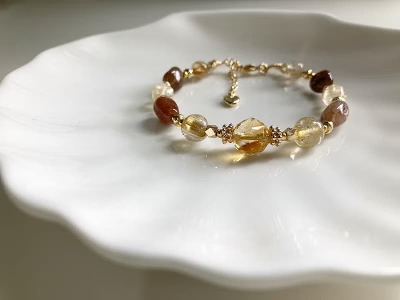 提升財運 自信行動力水晶手鍊 黃水晶金鈦晶黃阿塞隨形銅髮晶