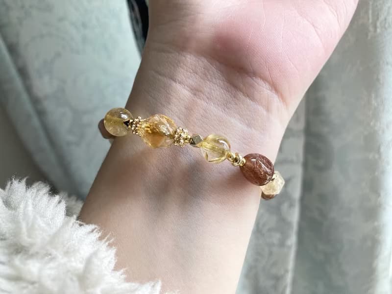 提升財運 自信行動力水晶手鍊 黃水晶金鈦晶黃阿塞隨形銅髮晶